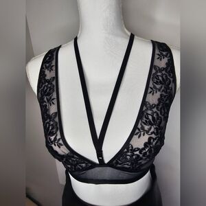 Smart & Sexy Sheer Mesh Lace Bralette Size S | Black Floral Strappy Bra